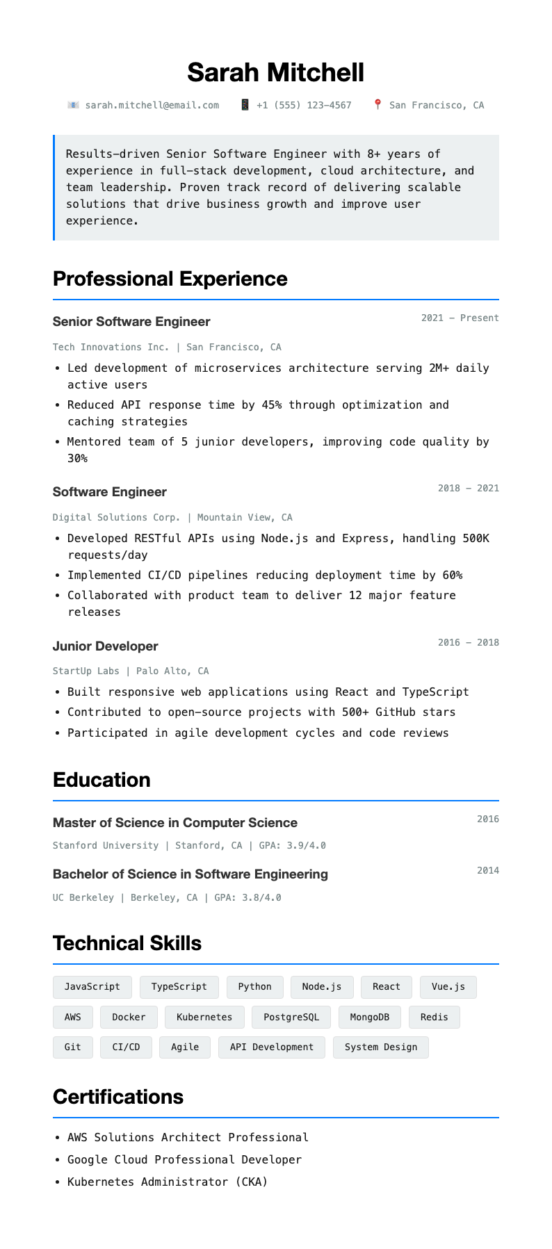 Tech minimalist resume - Tech Resume with clean monochrome design and functional layout. Perfect for software engineers and IT professionals. Features excellent formatting and professional presentation.